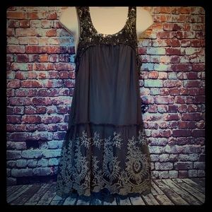 Free People gorgeous brown lace & sequined top!